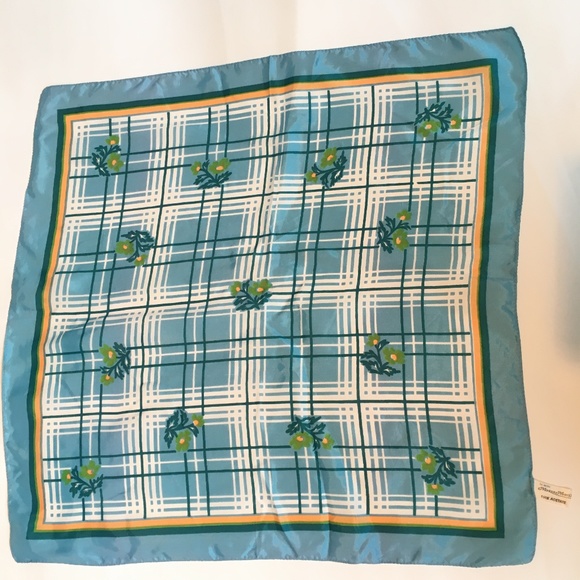 Scarf Monique Martins vintage 21" square blue yellow floral flowers Italy - Picture 1 of 6